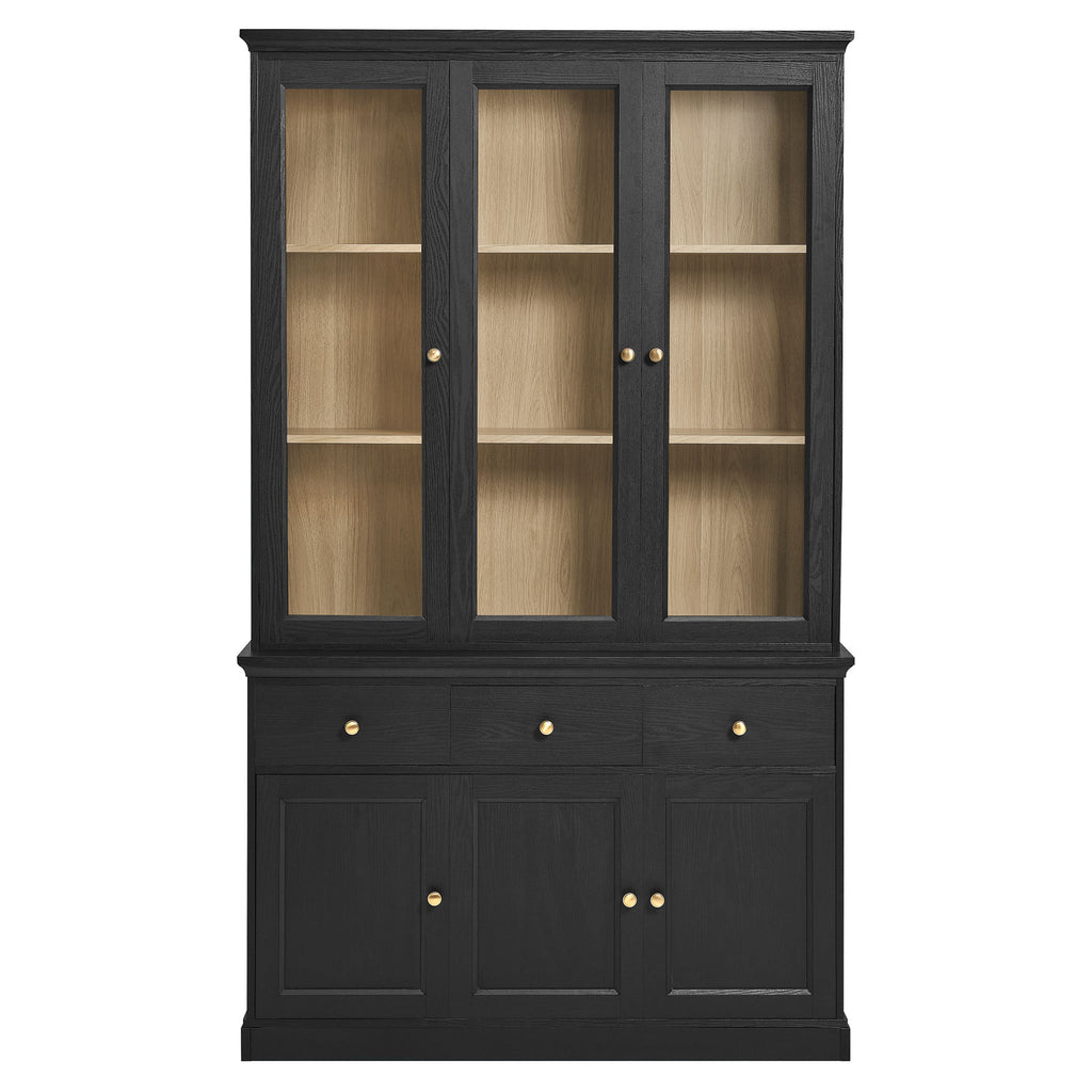 Amara 79 Inch Large Storage Display Cabinet - Black Oak