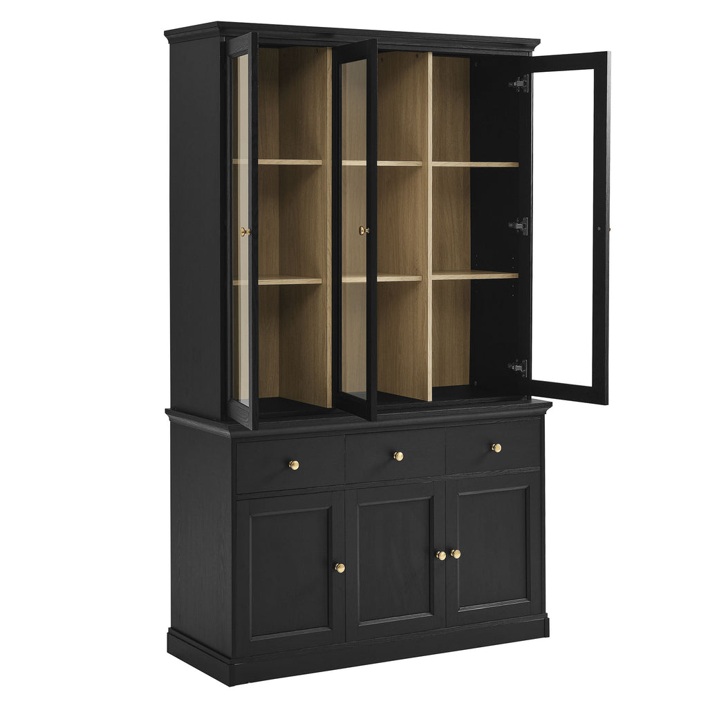 Amara 79 Inch Large Storage Display Cabinet - Black Oak