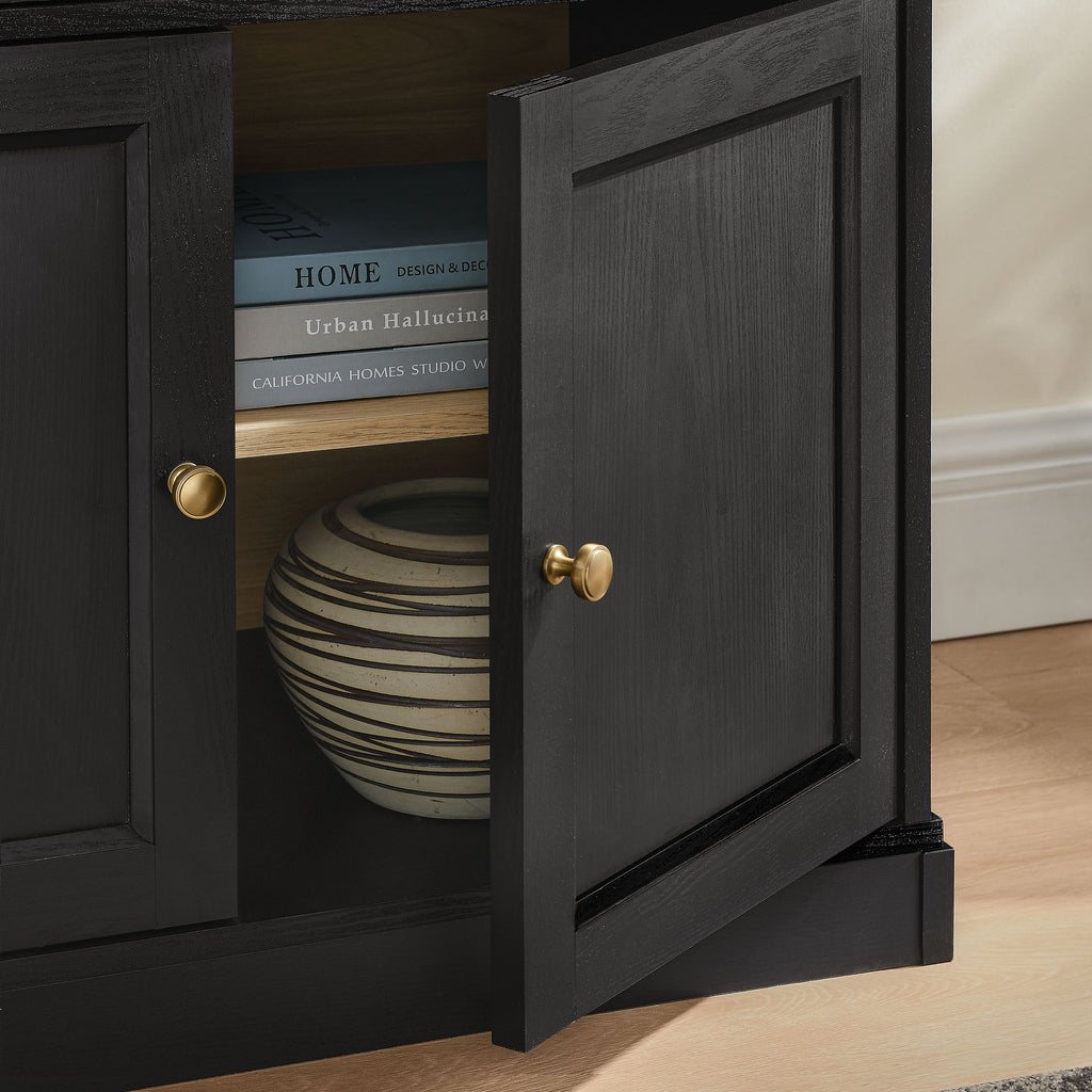 Amara 79 Inch Large Storage Display Cabinet - Black Oak
