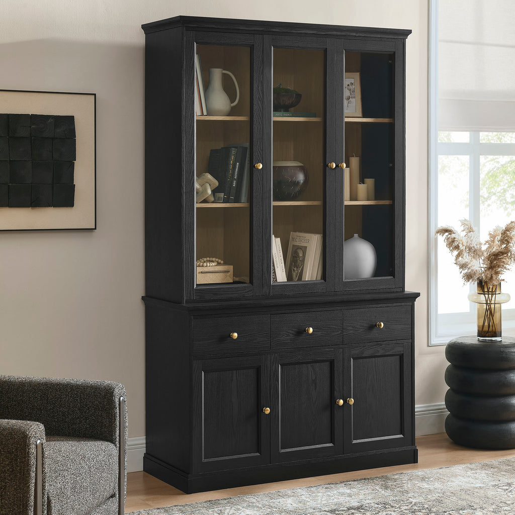 Amara 79 Inch Large Storage Display Cabinet - Black Oak