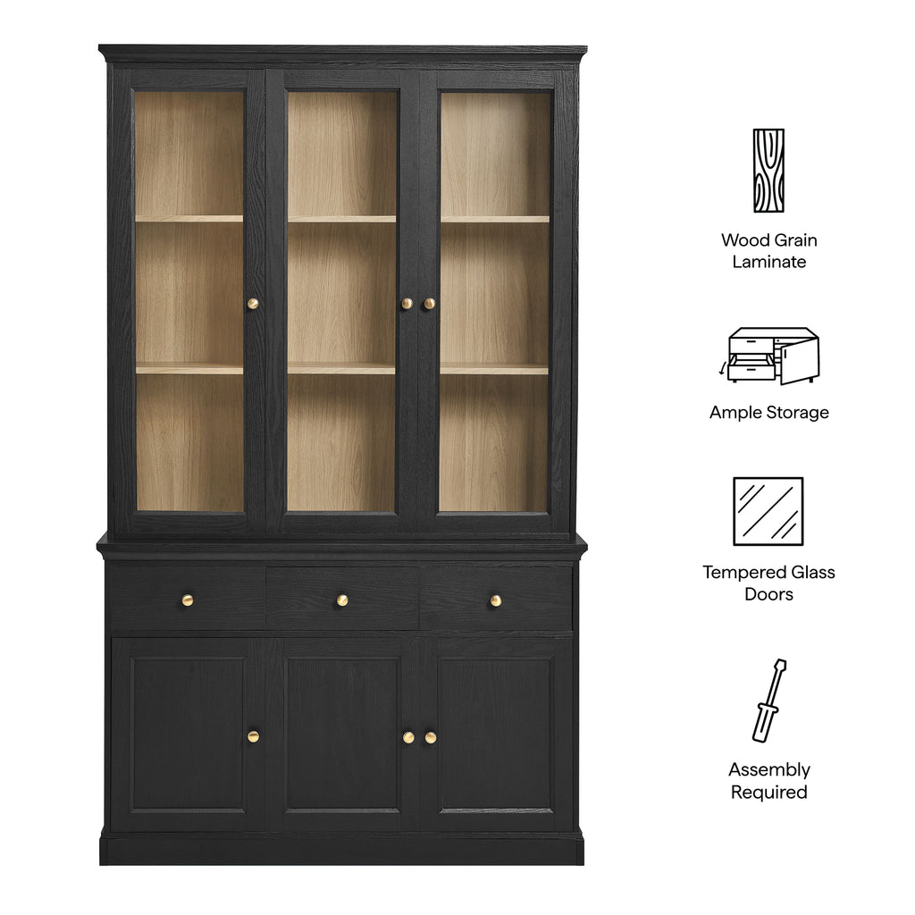 Amara 79 Inch Large Storage Display Cabinet - Black Oak