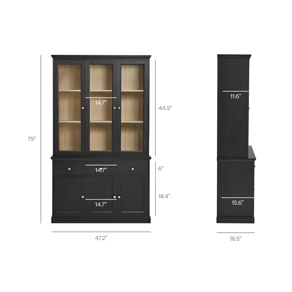 Amara 79 Inch Large Storage Display Cabinet - Black Oak