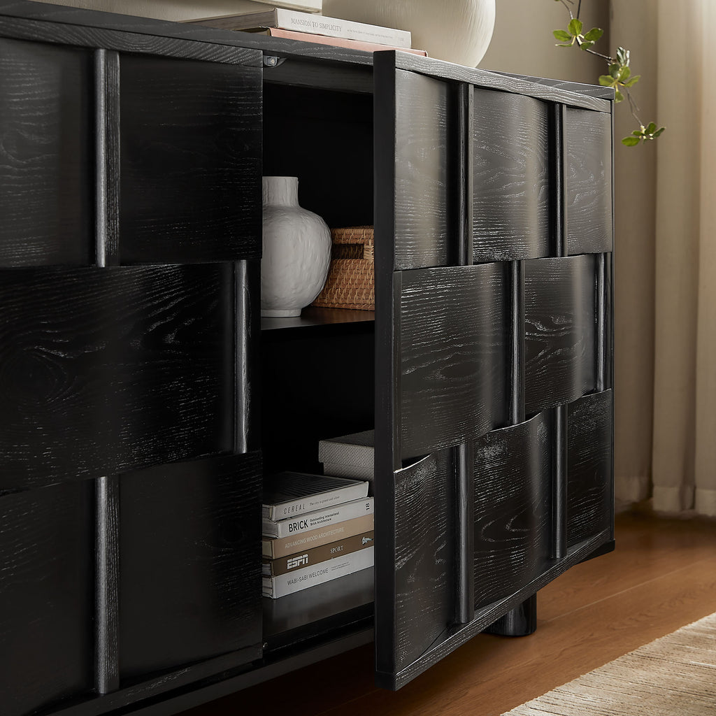 Foundry 71" Woven Design Buffet Storage Cabinet - Black