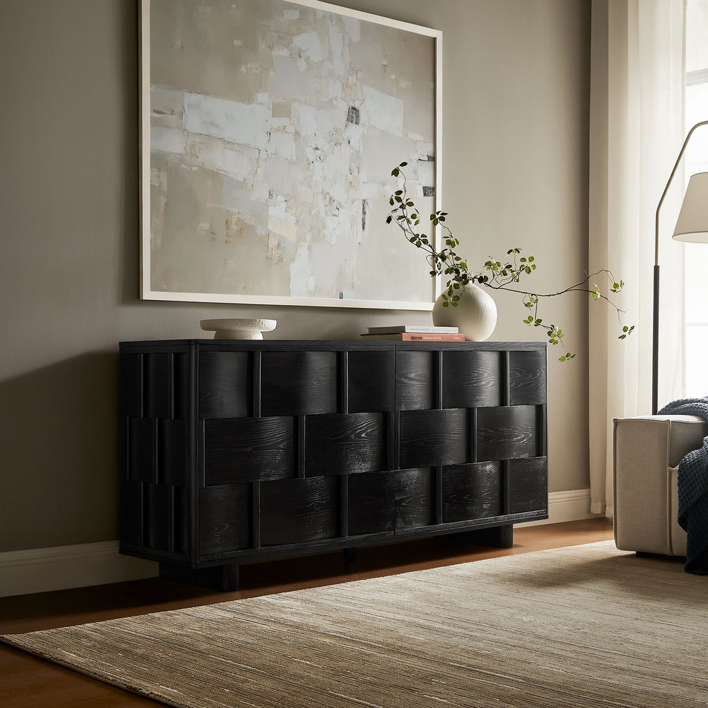 Foundry 71" Woven Design Buffet Storage Cabinet - Black