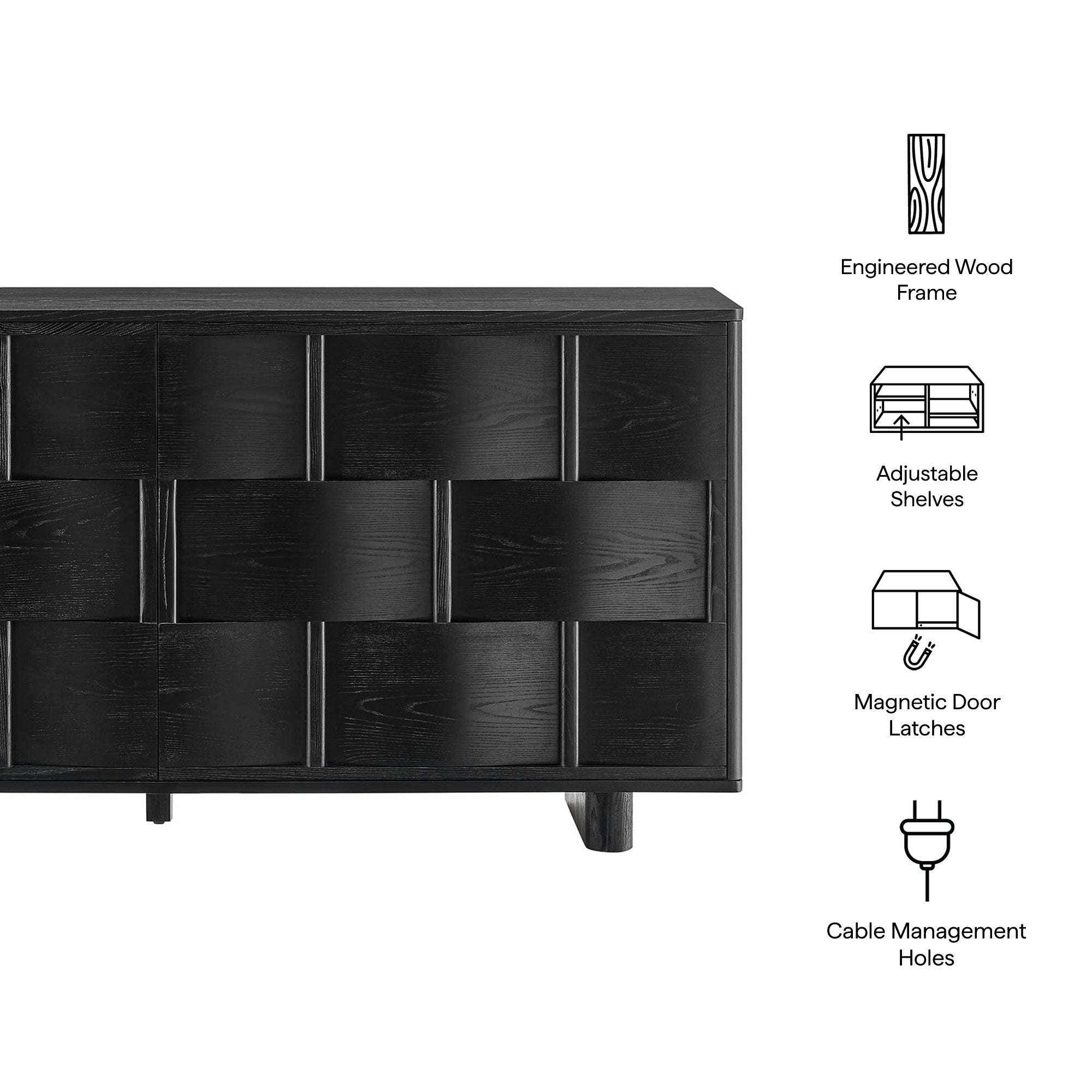 Foundry 71" Woven Design Buffet Storage Cabinet - Black