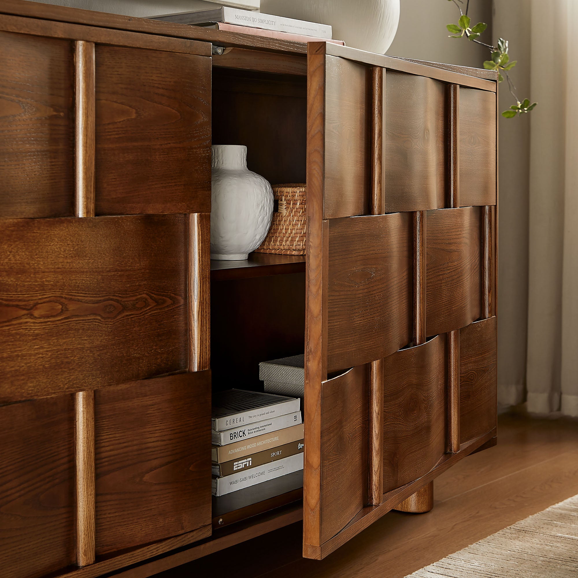 Foundry 71" Woven Design Buffet Storage Cabinet - Walnut