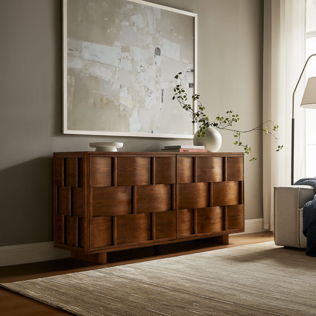 Foundry 71" Woven Design Buffet Storage Cabinet - Walnut