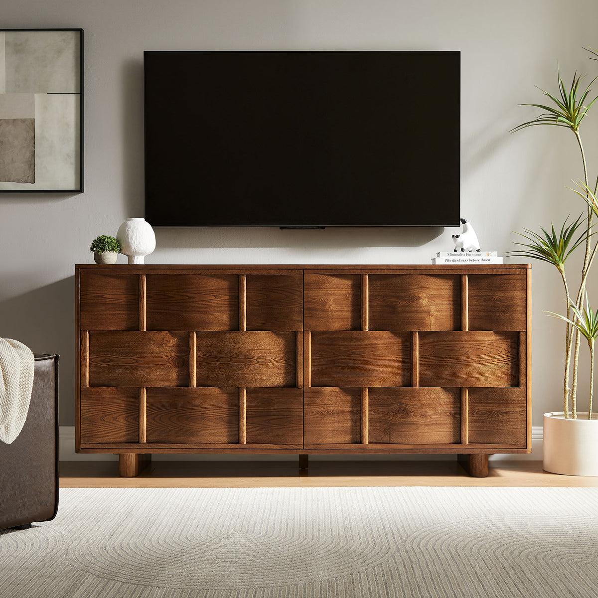 Foundry 71" Woven Design Buffet Storage Cabinet - Walnut