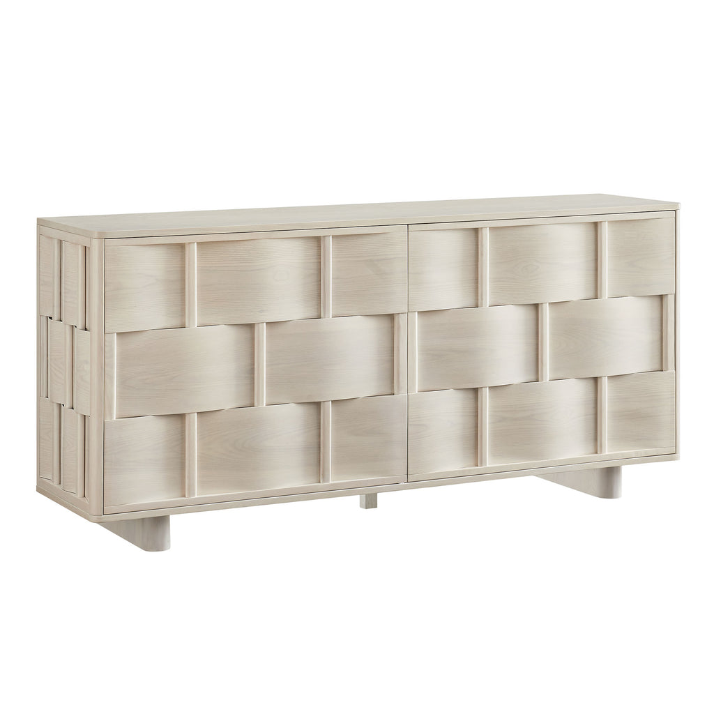 Foundry 71" Woven Design Buffet Storage Cabinet - White Wash