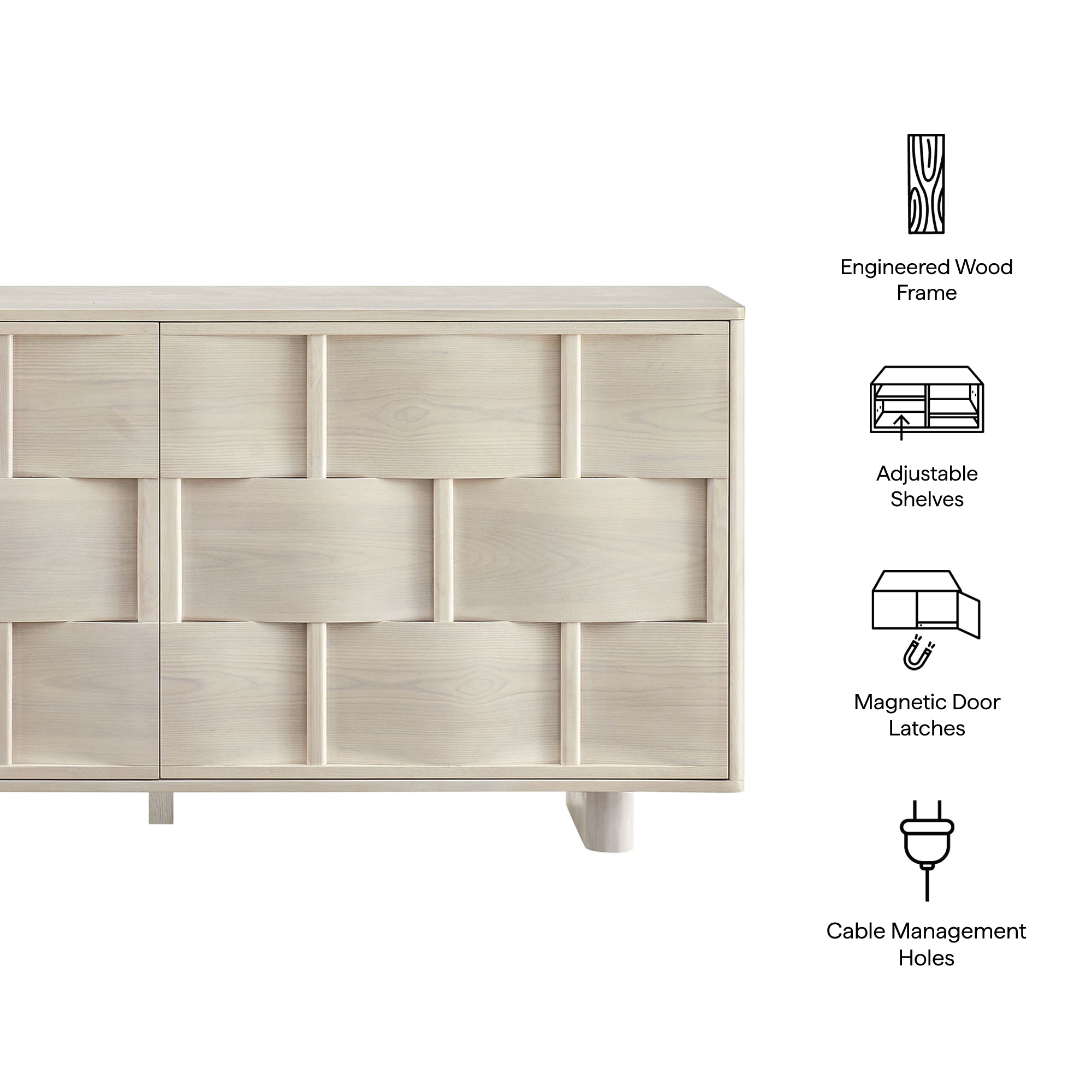 Foundry 71" Woven Design Buffet Storage Cabinet - White Wash