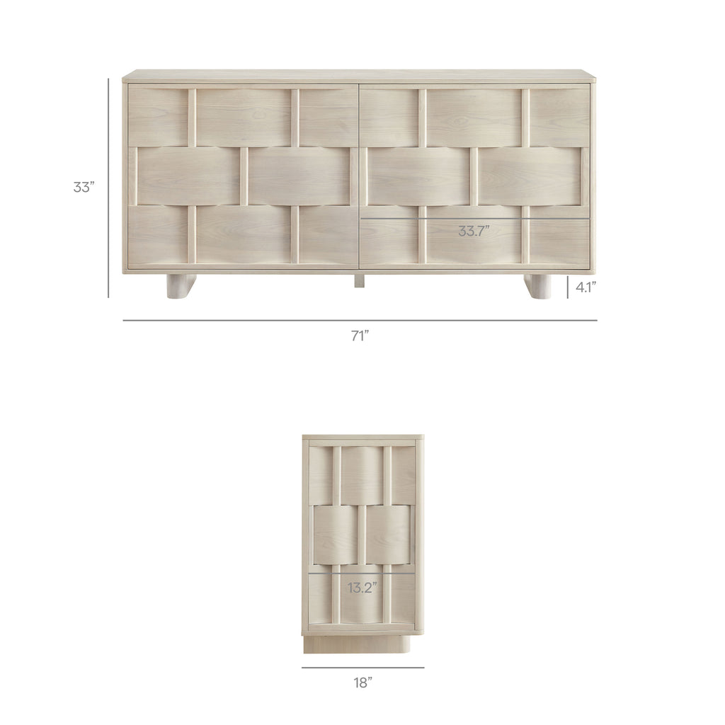 Foundry 71" Woven Design Buffet Storage Cabinet - White Wash