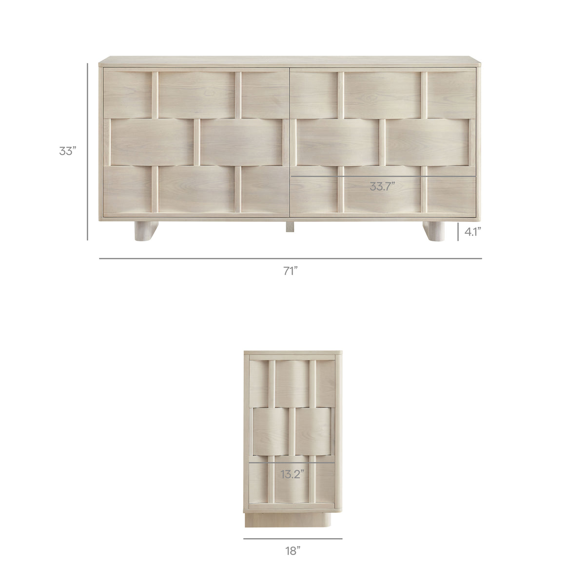 Foundry 71" Woven Design Buffet Storage Cabinet - White Wash