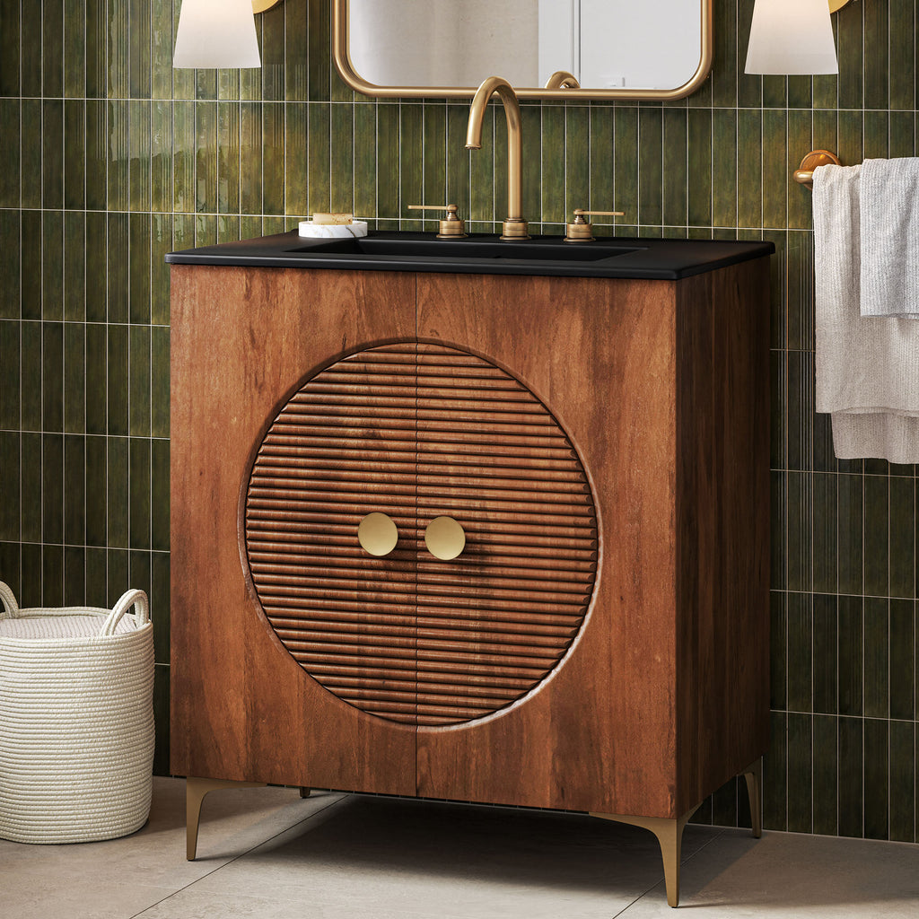 Vernon 30" Fluted Wood Vanity Cabinet Without Sink - Walnut