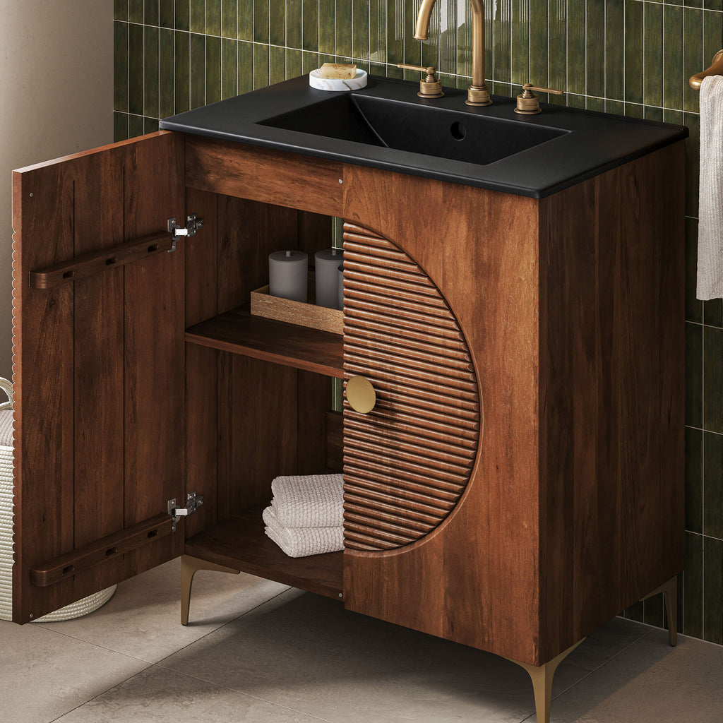 Vernon 30" Fluted Wood Vanity Cabinet Without Sink - Walnut