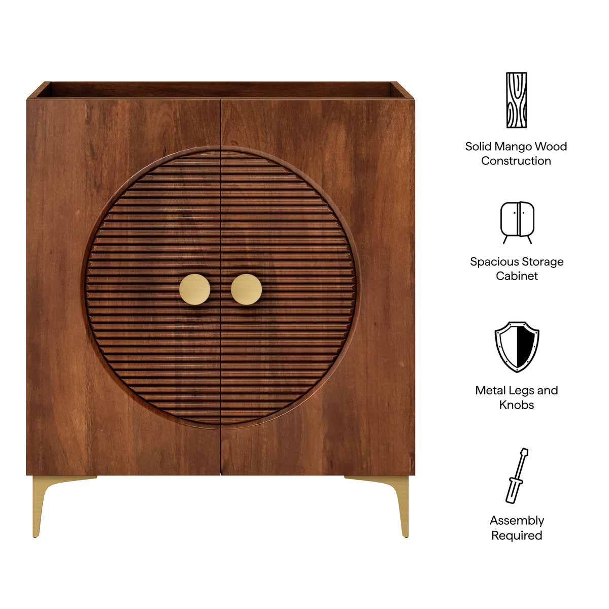 Vernon 30" Fluted Wood Vanity Cabinet Without Sink - Walnut