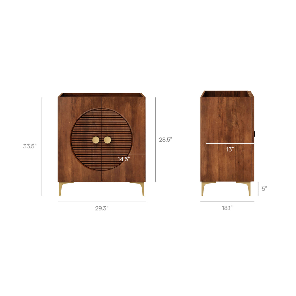 Vernon 30" Fluted Wood Vanity Cabinet Without Sink - Walnut