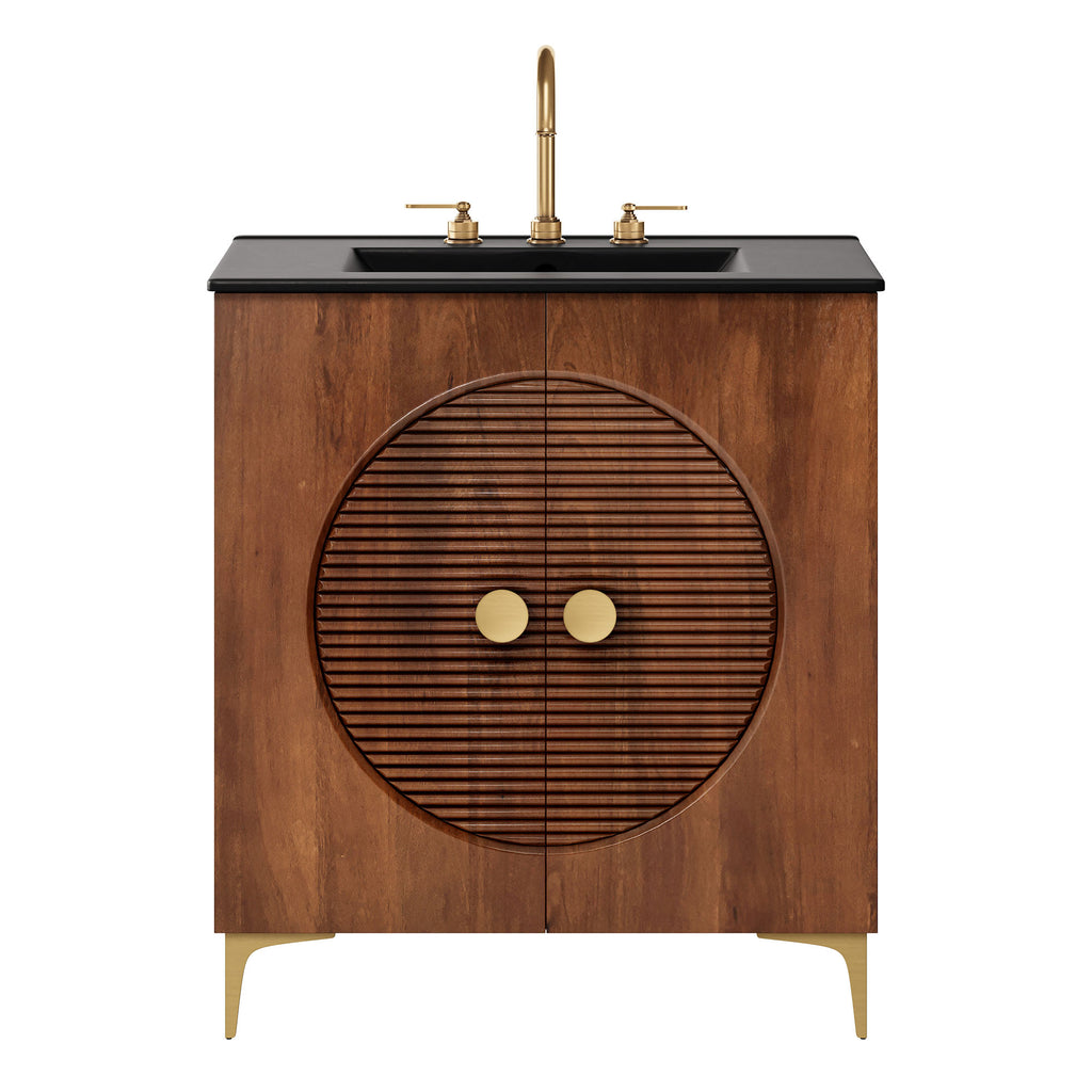 Vernon 30" Fluted Wood Vanity Cabinet With Sink - Walnut Black