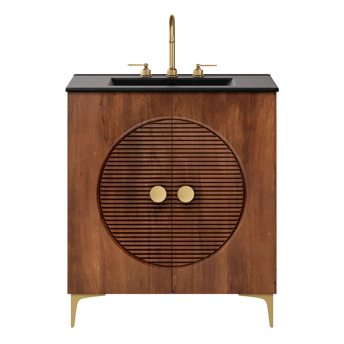 Vernon 30" Fluted Wood Vanity Cabinet With Sink - Walnut Black
