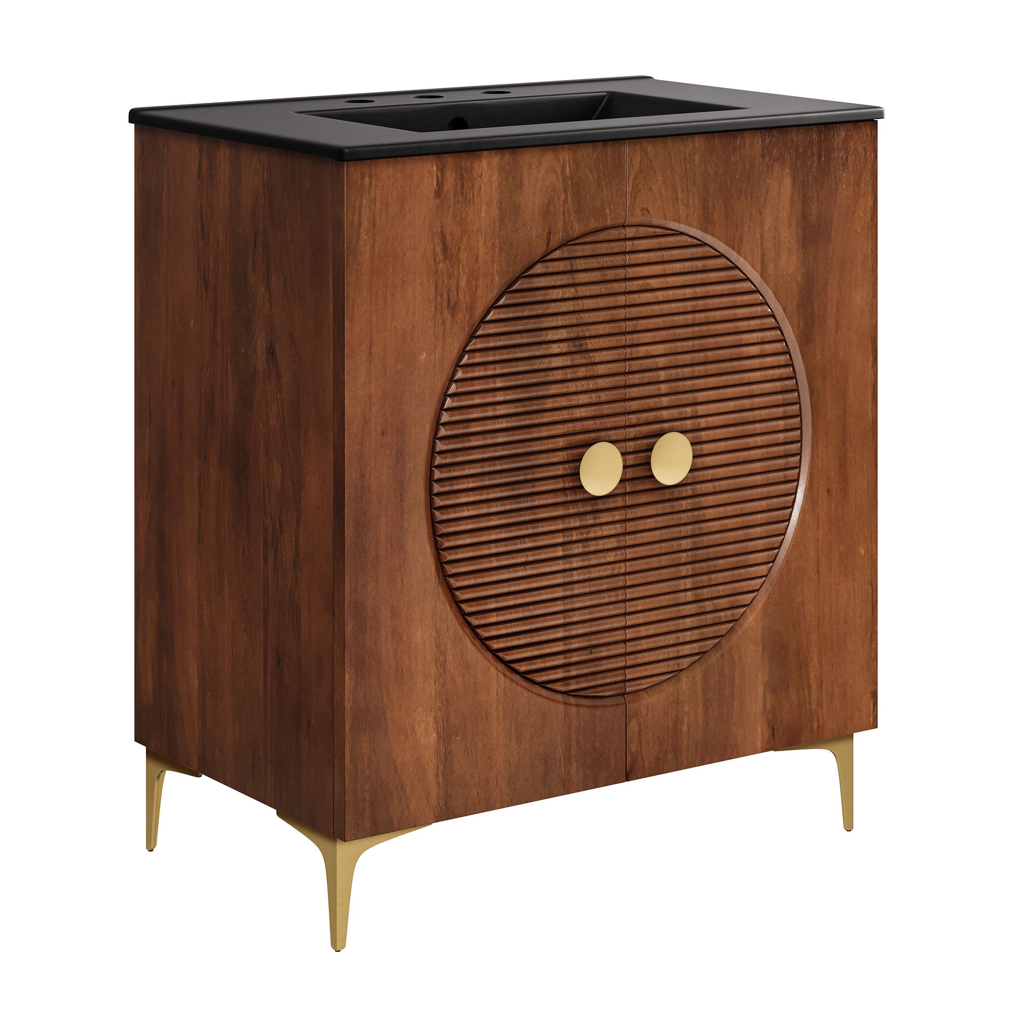 Vernon 30" Fluted Wood Vanity Cabinet With Sink - Walnut Black