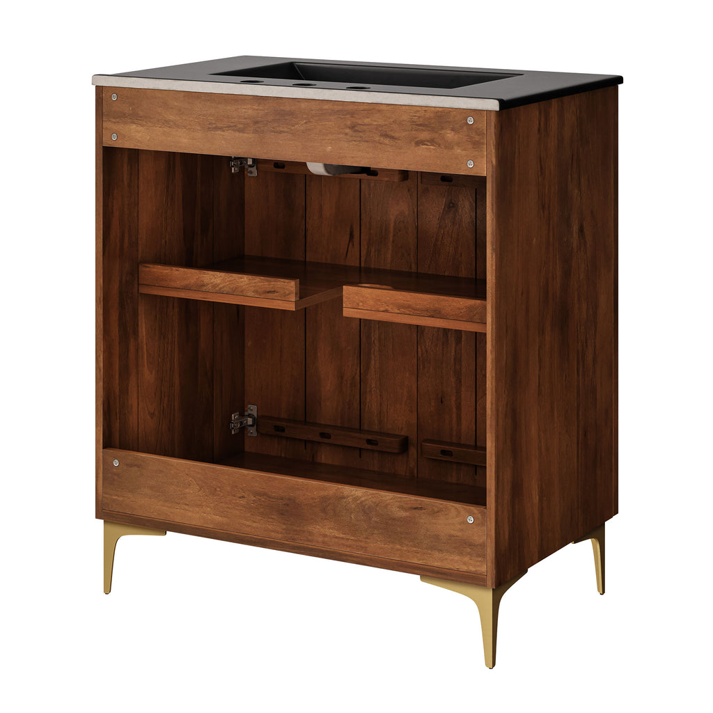 Vernon 30" Fluted Wood Vanity Cabinet With Sink - Walnut Black