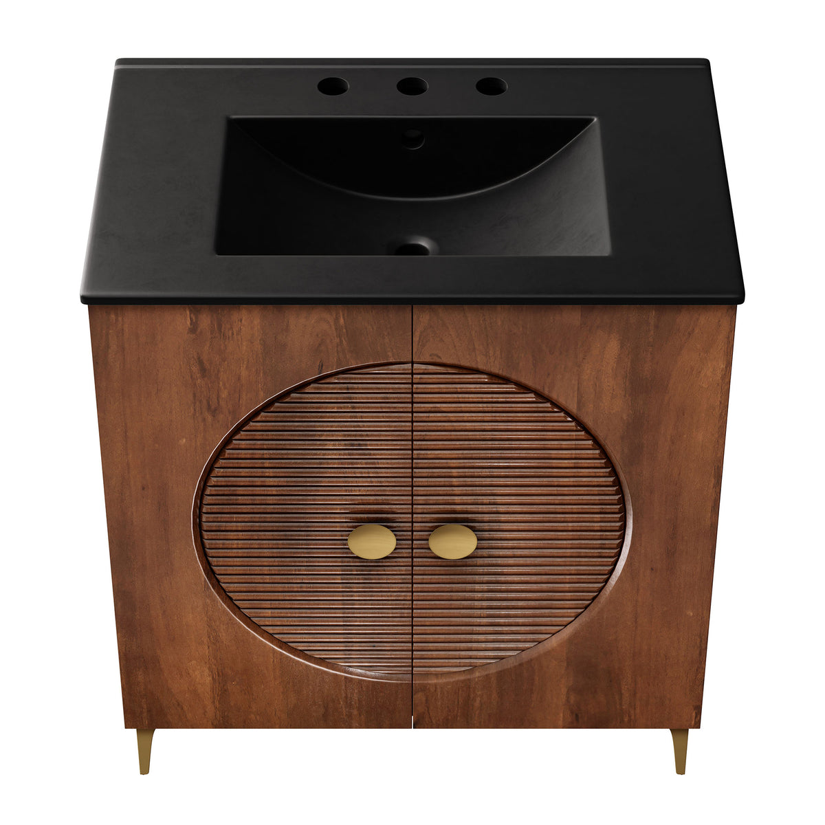 Vernon 30" Fluted Wood Vanity Cabinet With Sink - Walnut Black