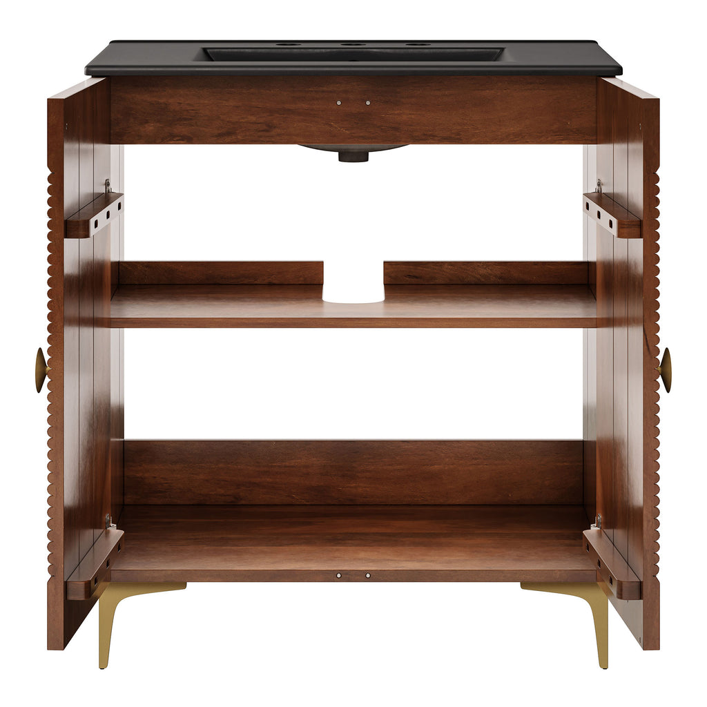 Vernon 30" Fluted Wood Vanity Cabinet With Sink - Walnut Black