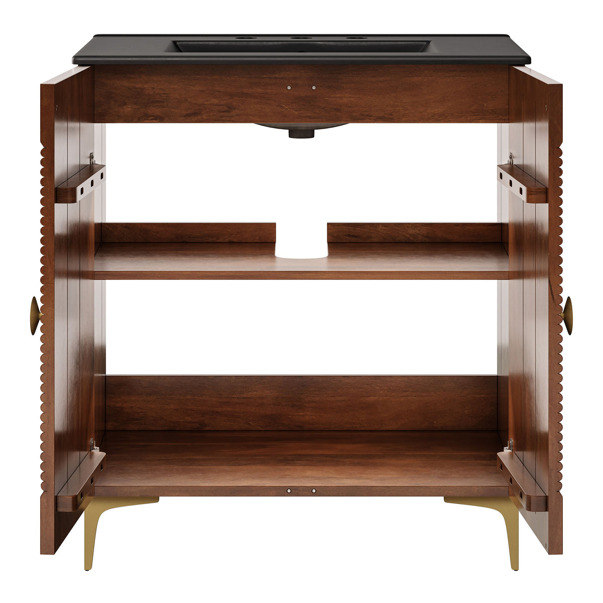 Vernon 30" Fluted Wood Vanity Cabinet With Sink - Walnut Black