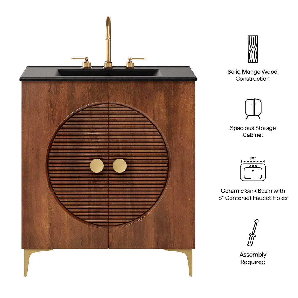 Vernon 30" Fluted Wood Vanity Cabinet With Sink - Walnut Black