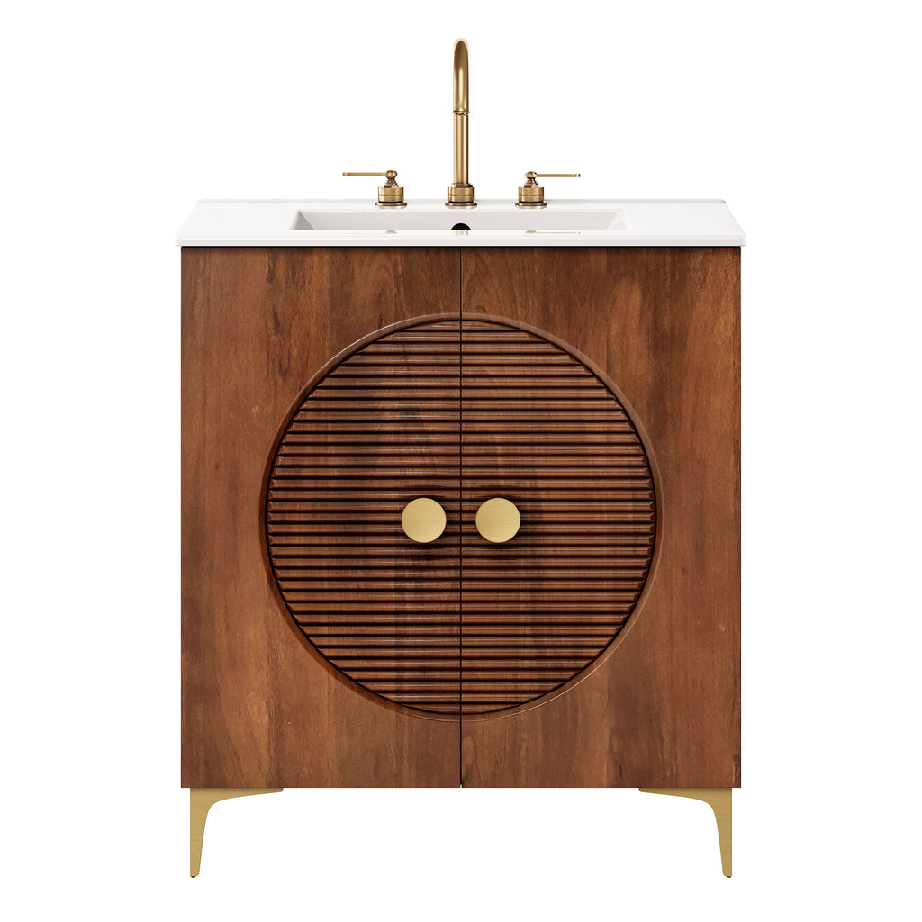 Vernon 30" Fluted Wood Vanity Cabinet With Sink - Walnut White