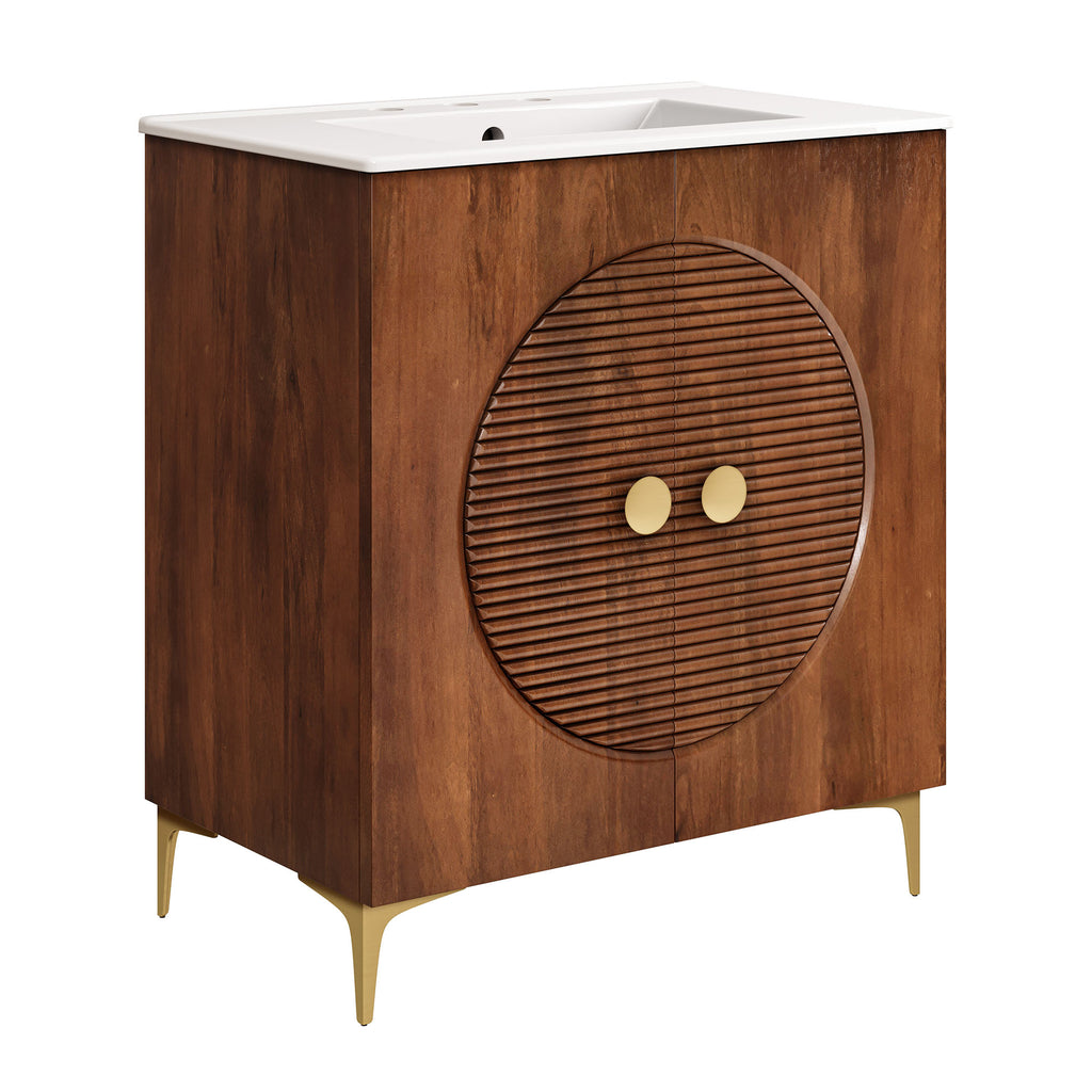 Vernon 30" Fluted Wood Vanity Cabinet With Sink - Walnut White