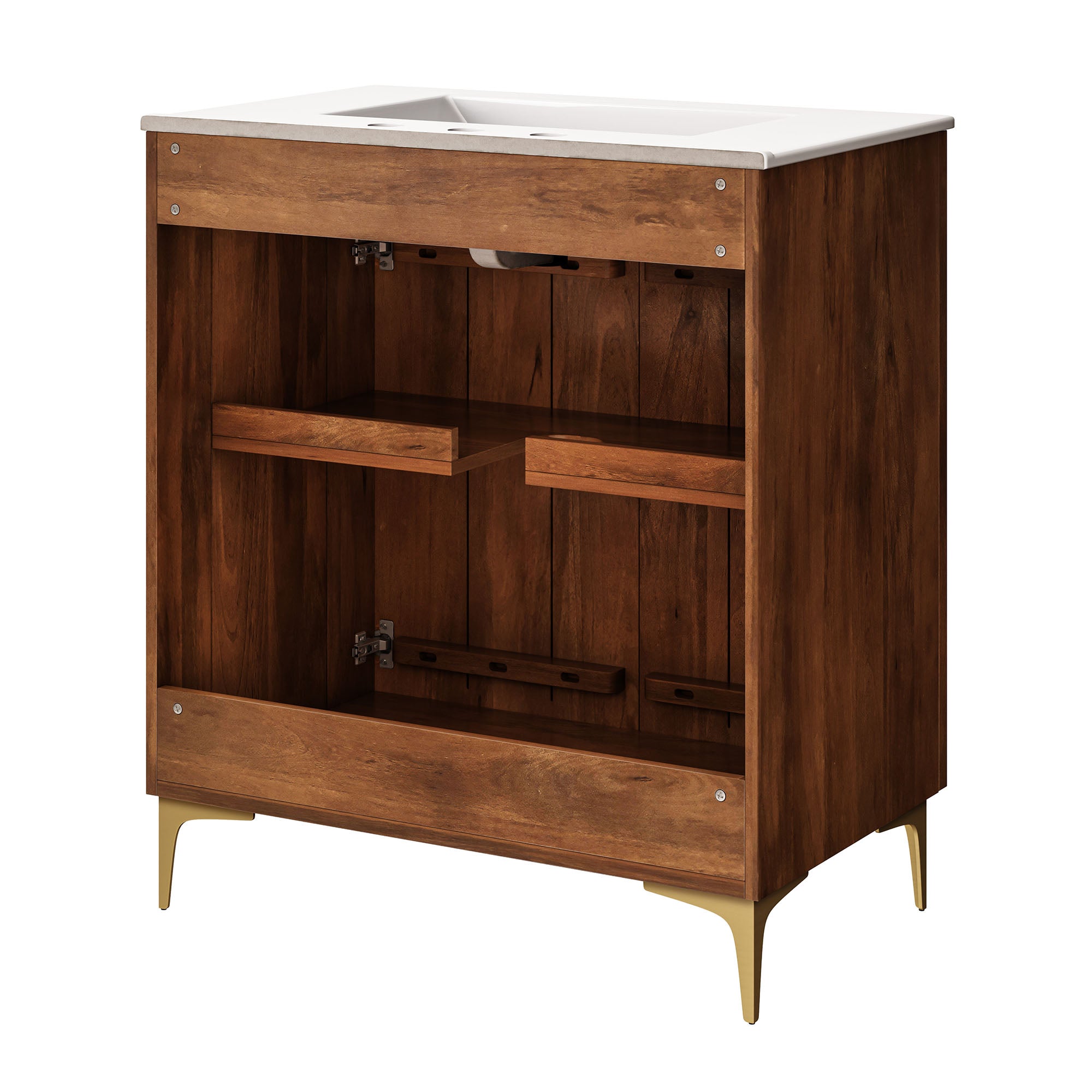 Vernon 30" Fluted Wood Vanity Cabinet With Sink - Walnut White