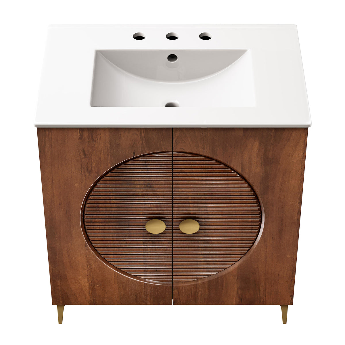 Vernon 30" Fluted Wood Vanity Cabinet With Sink - Walnut White