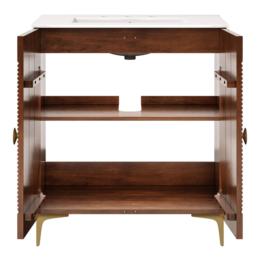 Vernon 30" Fluted Wood Vanity Cabinet With Sink - Walnut White