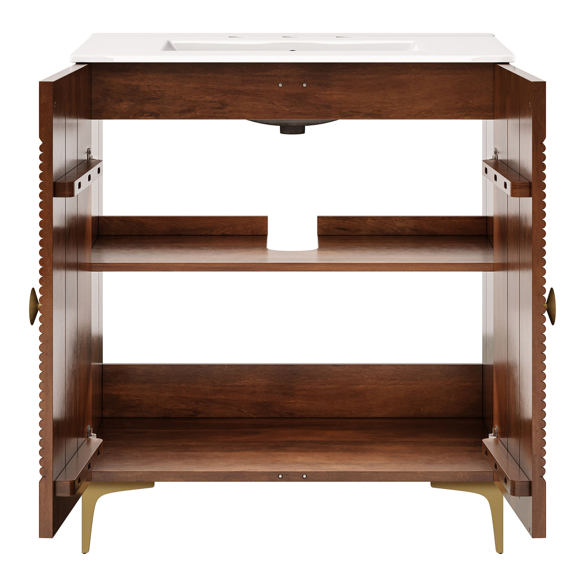 Vernon 30" Fluted Wood Vanity Cabinet With Sink - Walnut White