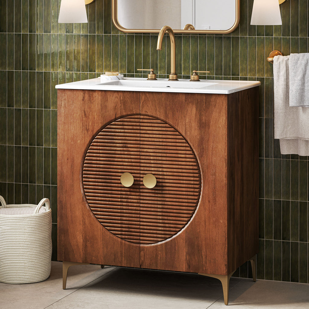 Vernon 30" Fluted Wood Vanity Cabinet With Sink - Walnut White