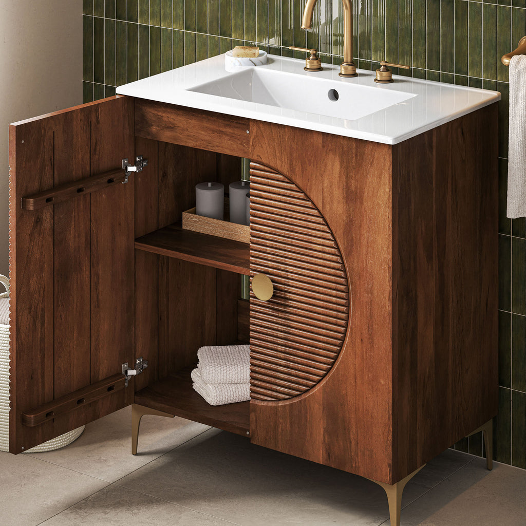Vernon 30" Fluted Wood Vanity Cabinet With Sink - Walnut White