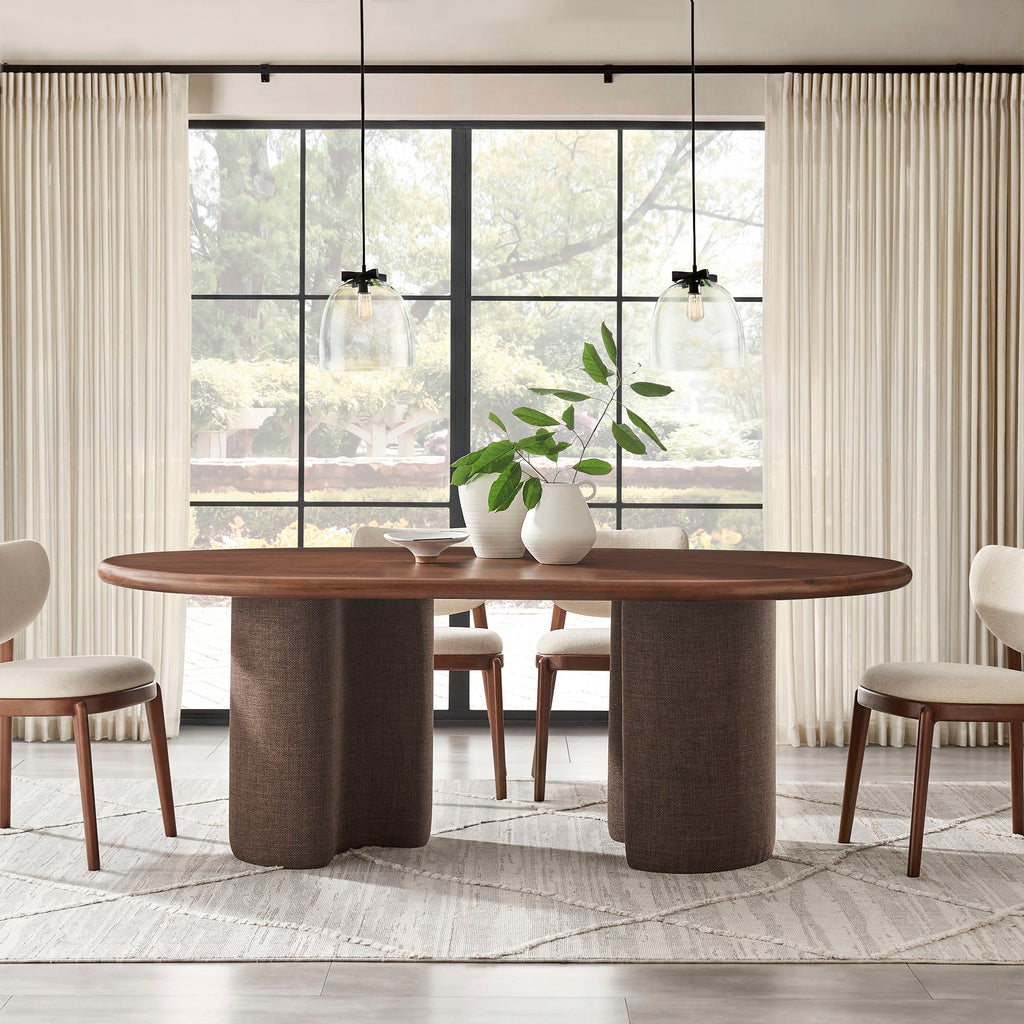 Enric 84 Inch Mango Wood Oval Dining Table - Walnut