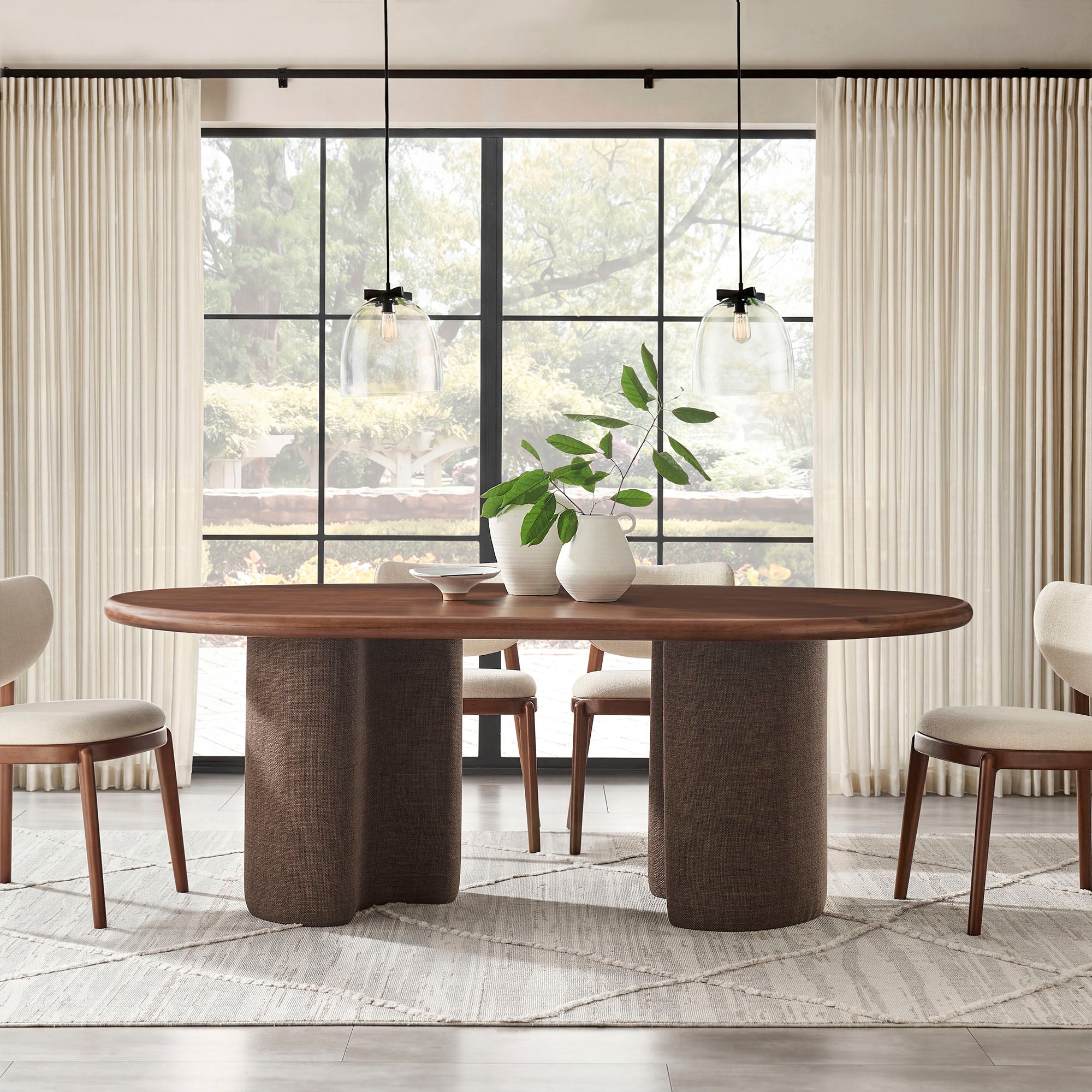 Enric 84 Inch Mango Wood Oval Dining Table - Walnut
