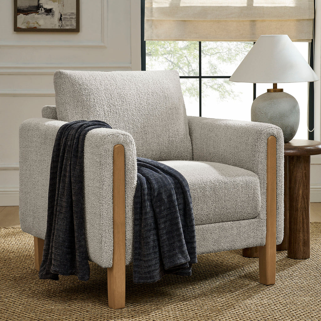 Hawken Boucle Fabric Accent Armchair - Parchment Beech