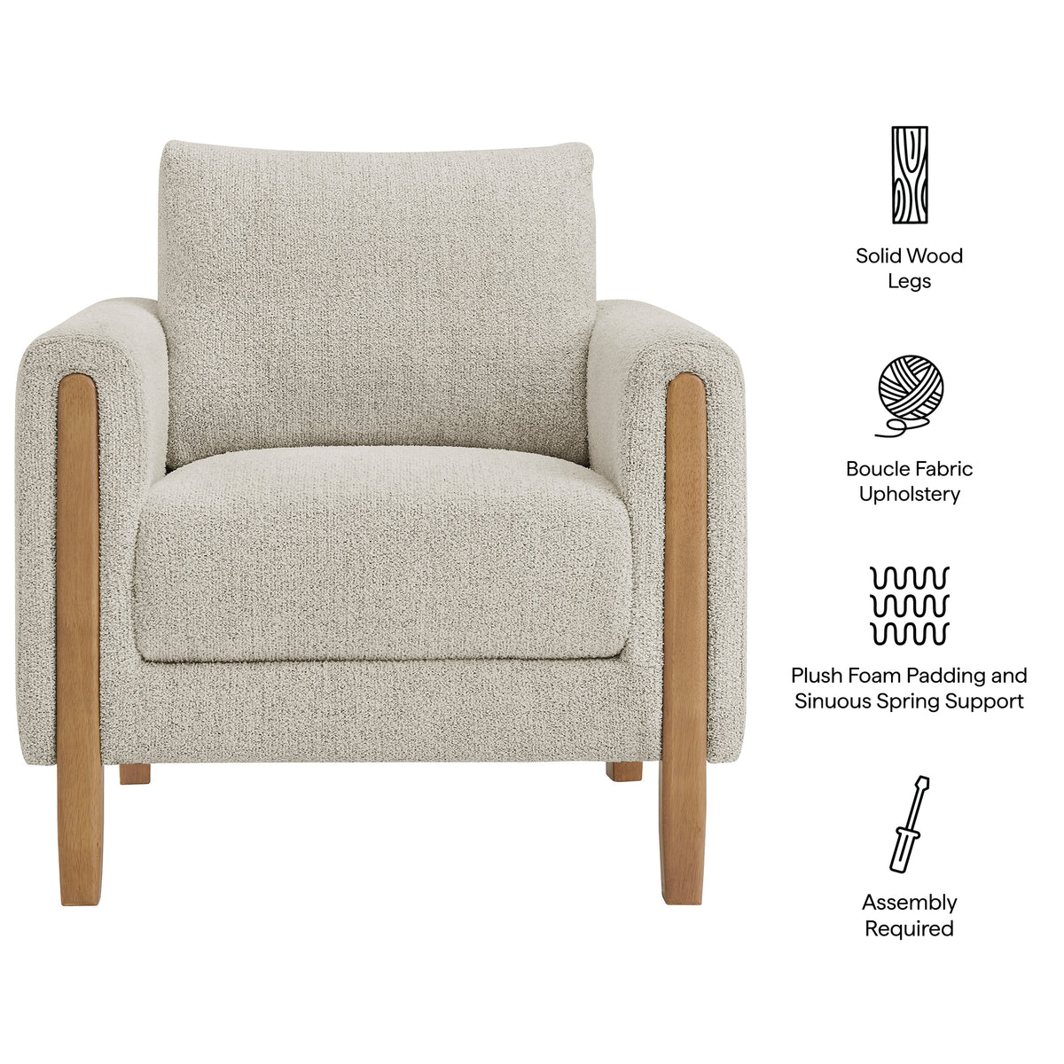 Hawken Boucle Fabric Accent Armchair - Parchment Beech