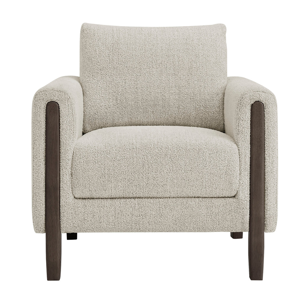 Hawken Boucle Fabric Accent Armchair - Parchment Espresso