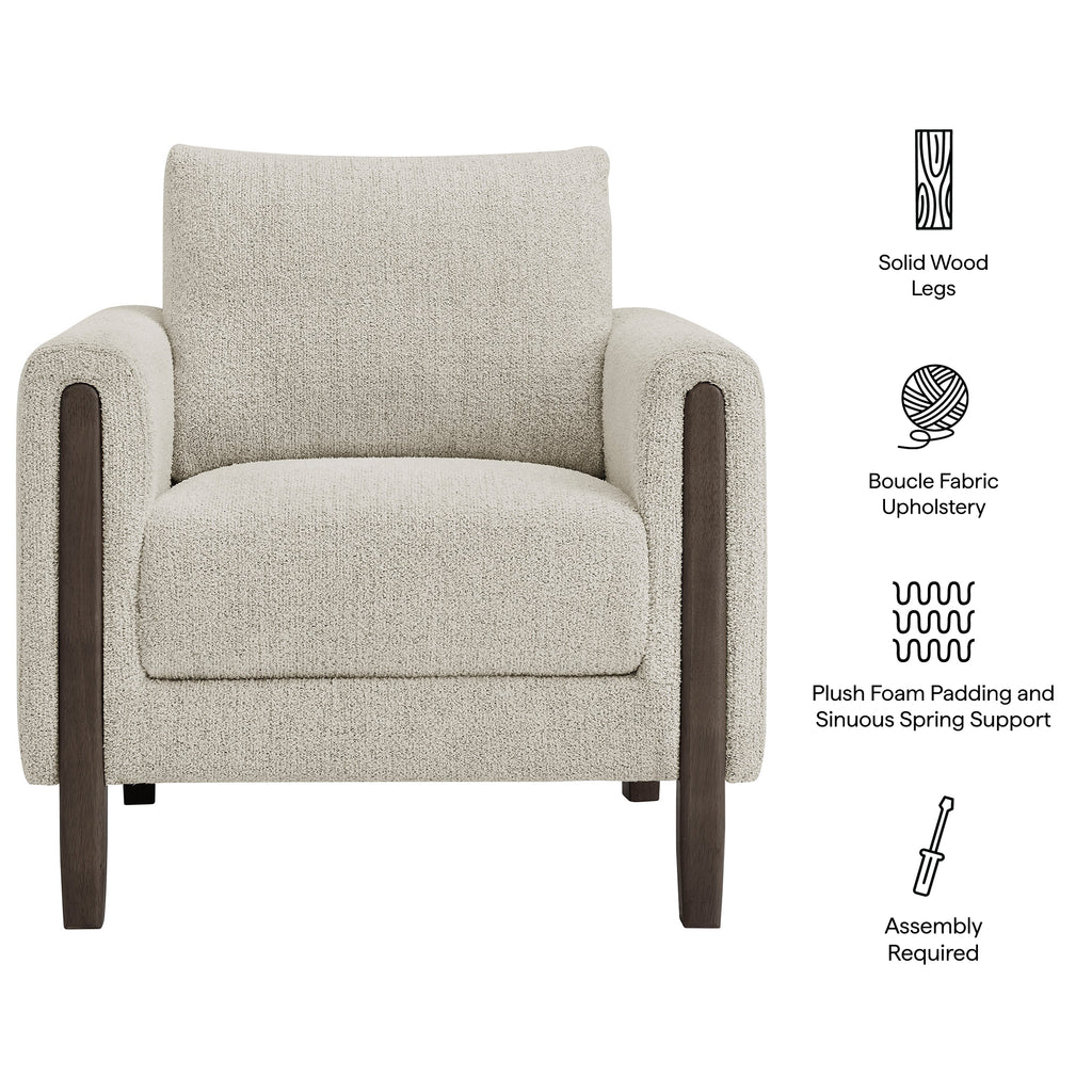 Hawken Boucle Fabric Accent Armchair - Parchment Espresso