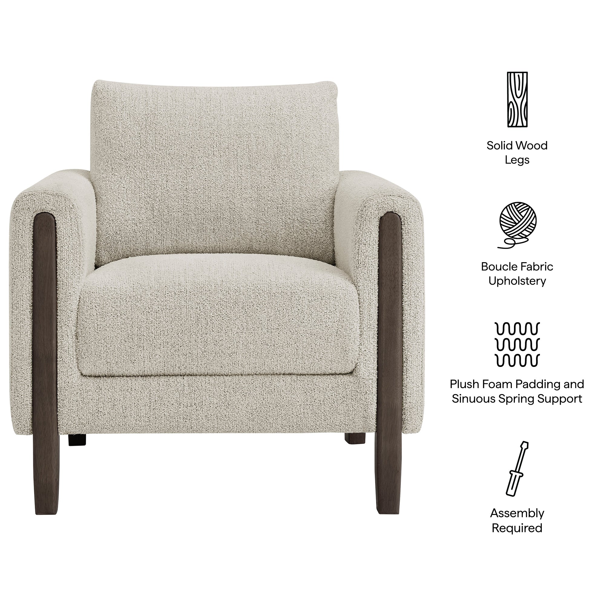 Hawken Boucle Fabric Accent Armchair - Parchment Espresso