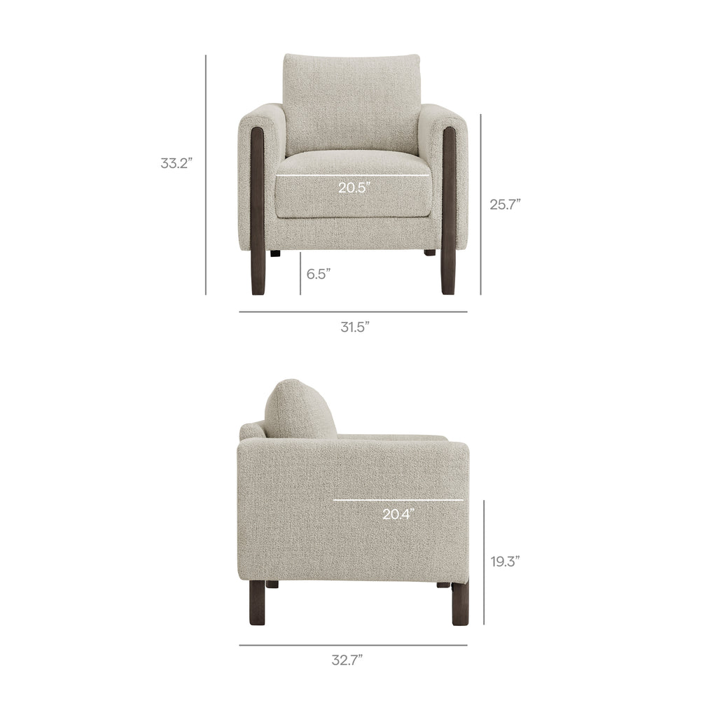 Hawken Boucle Fabric Accent Armchair - Parchment Espresso