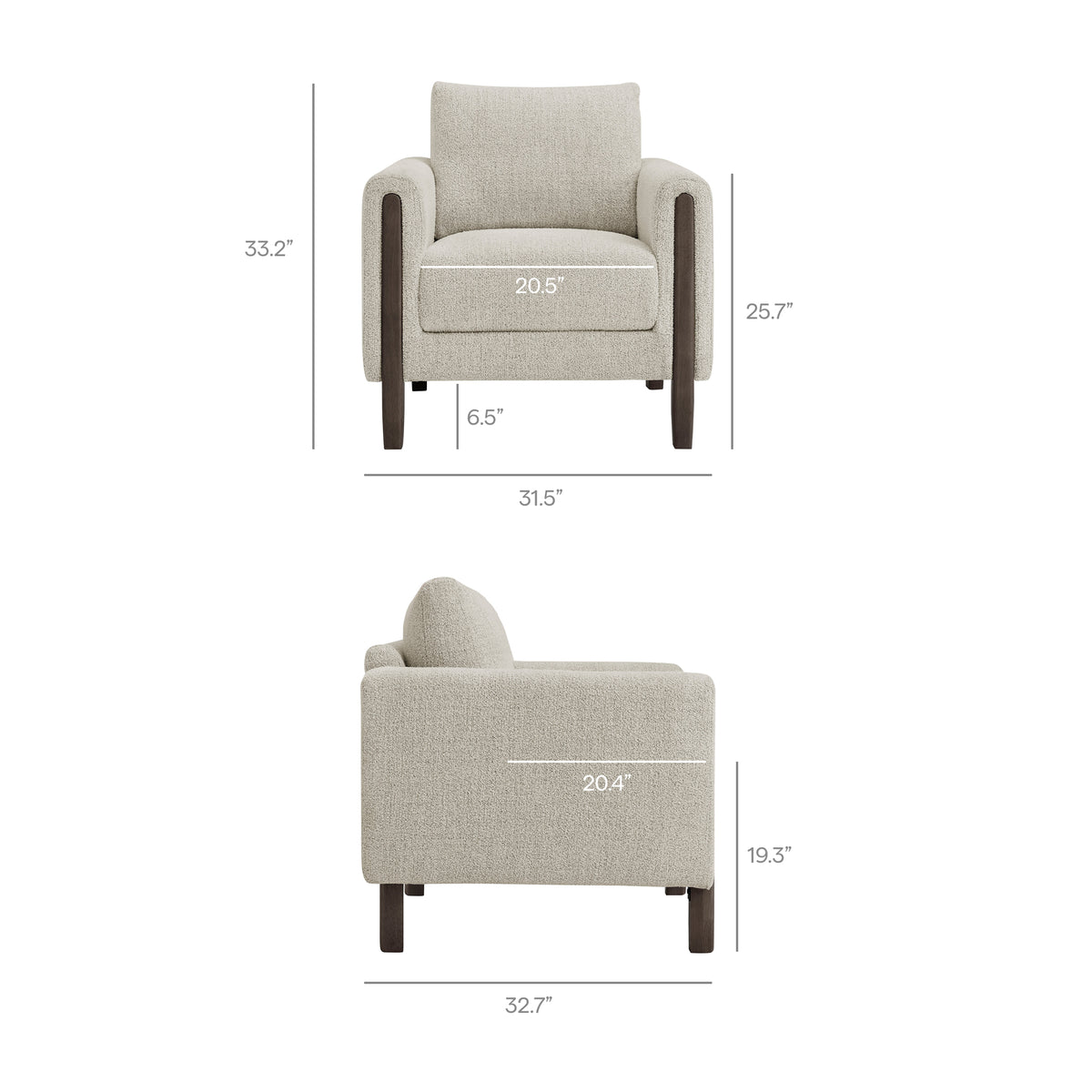Hawken Boucle Fabric Accent Armchair - Parchment Espresso