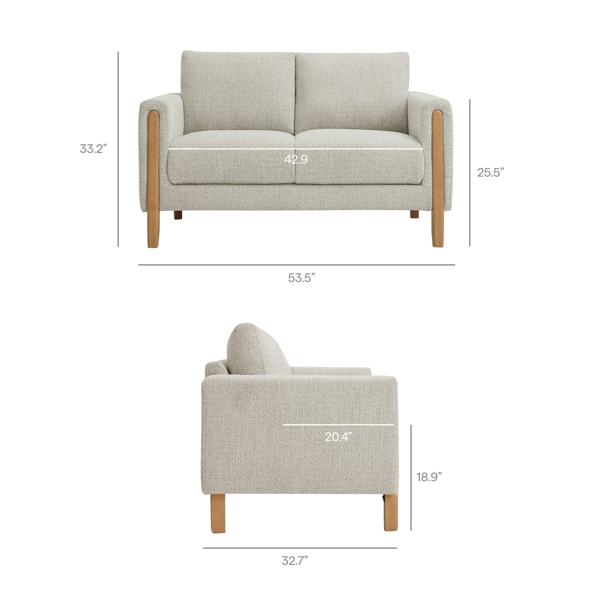 Hawken Boucle Fabric Loveseat - Parchment Beech