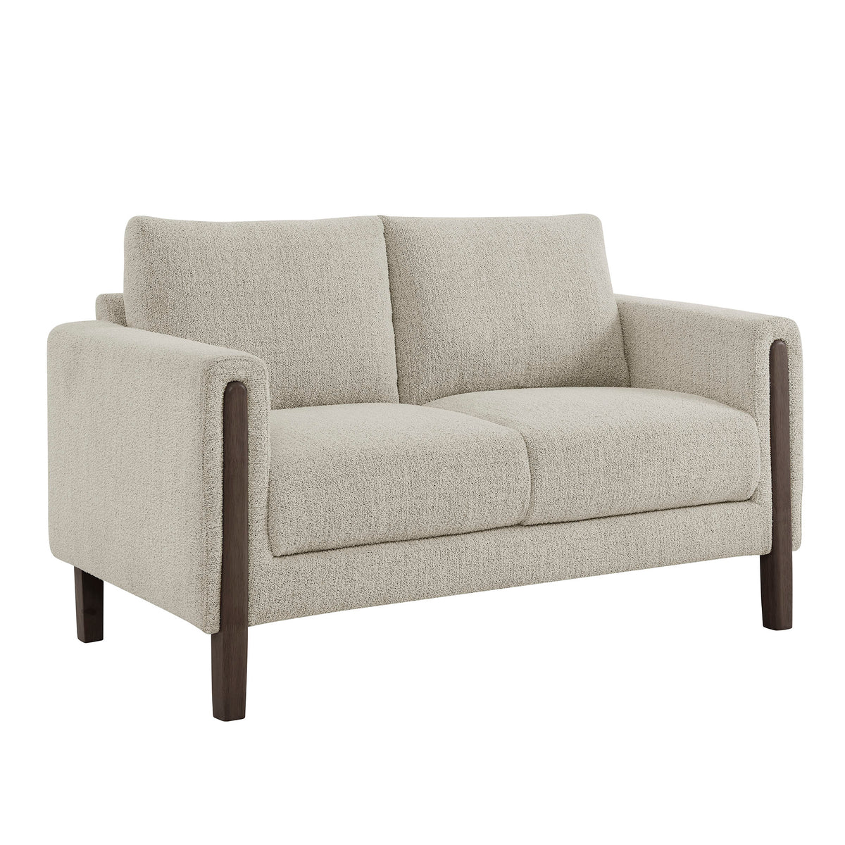 Hawken Boucle Fabric Loveseat - Parchment Espresso