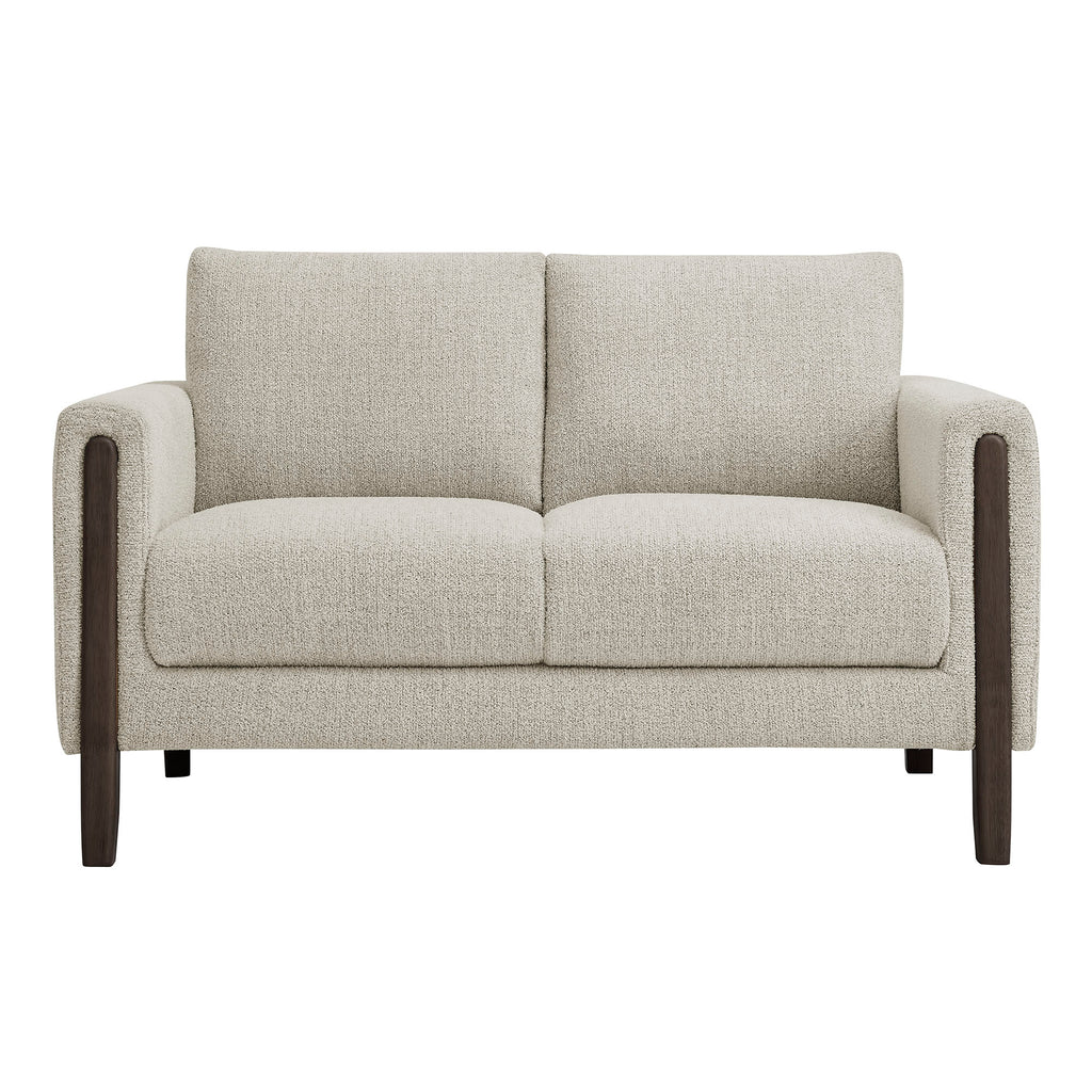 Hawken Boucle Fabric Loveseat - Parchment Espresso