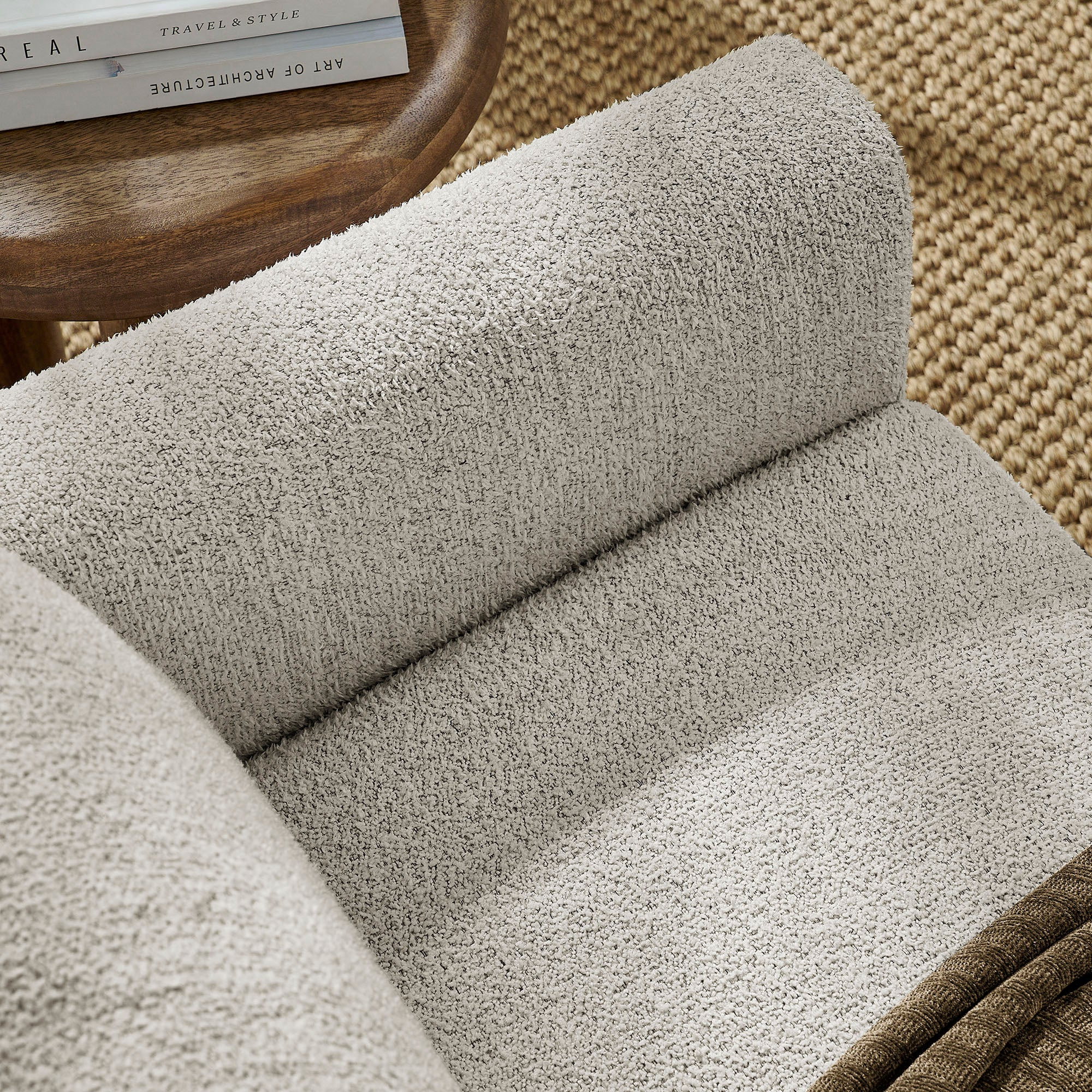 Hawken Boucle Fabric Loveseat - Parchment Espresso