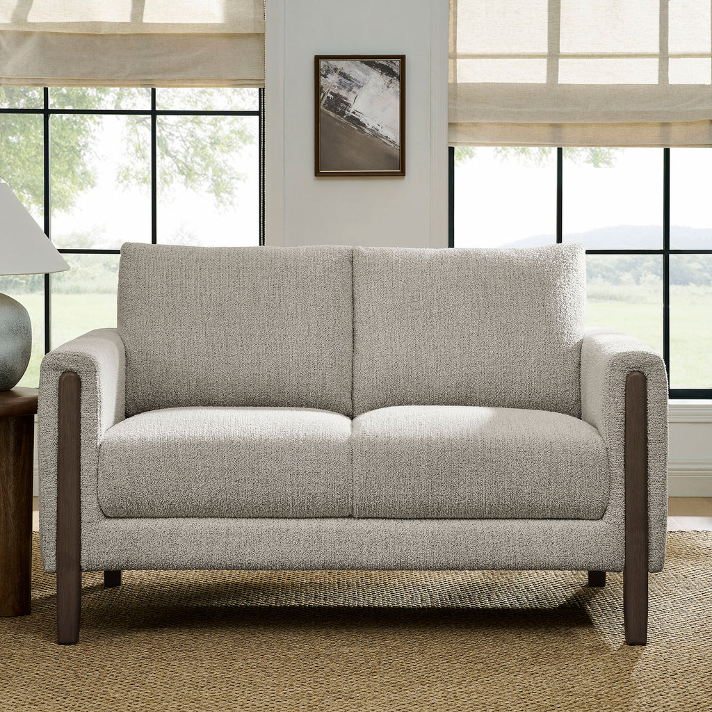 Hawken Boucle Fabric Loveseat - Parchment Espresso